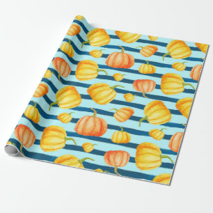 Rong round Orange Pumpkin. Seamless Watercolor pat Wrapping Paper