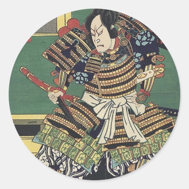 ronin knight japanese ukiyo-e samurai warrior classic round sticker (Front)