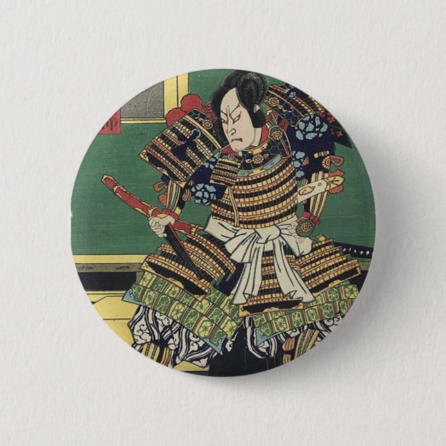 ronin knight japanese ukiyo-e samurai warrior pinback button (Front)