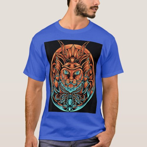 Ronin Samurai Cat with helmet graphic  T_Shirt