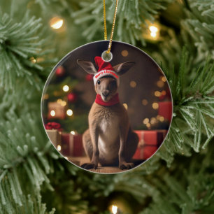 "Roo-dolph’s Holiday Hop: A Festive Wonderland" Ceramic Ornament