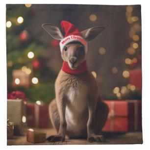 "Roo-dolph’s Holiday Hop: A Festive Wonderland" Cloth Napkin