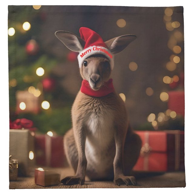 "Roo-dolph’s Holiday Hop: A Festive Wonderland" Cloth Napkin (Front)