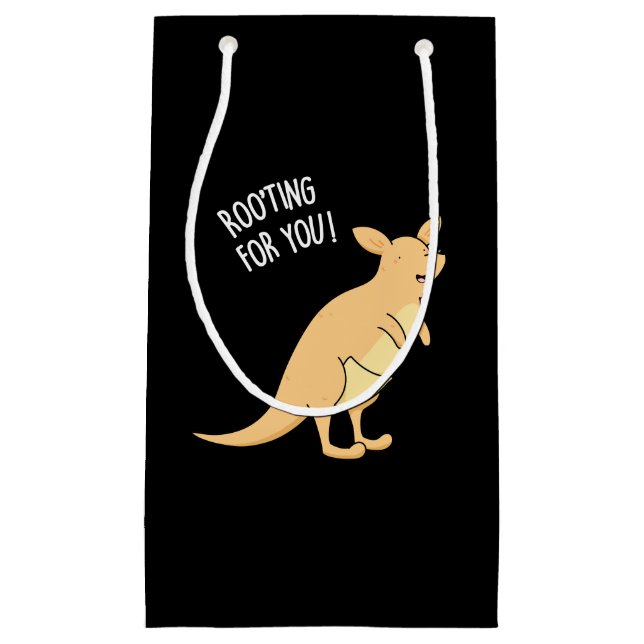 Roo-Ting For You Funny Kangaroo Pun Dark BG Small Gift Bag (Front)