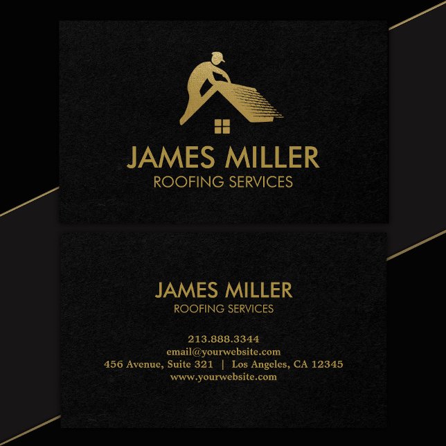 Roof Cleaning Repair Construction Gutter Gold Business Card (Creator Uploaded)