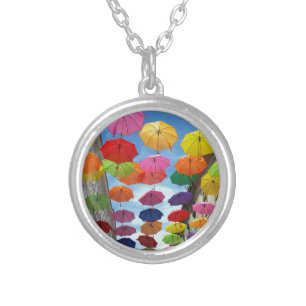 Roof of umbrellas silver plated necklace