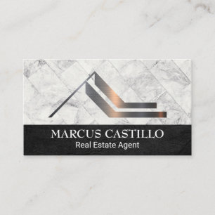 Roof Property Home Logo White Marble Tiles Business Card
