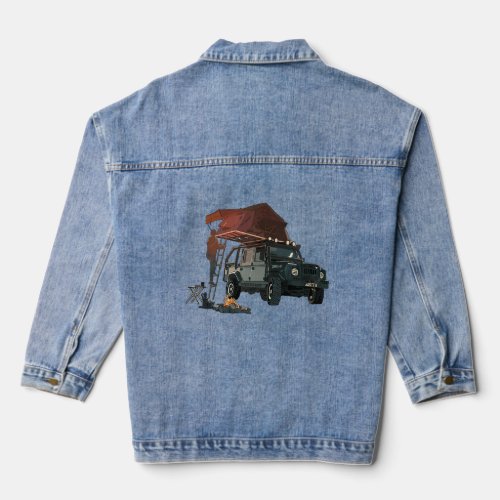 Roof Tent And Campfire At The Lake  Front And Back Denim Jacket