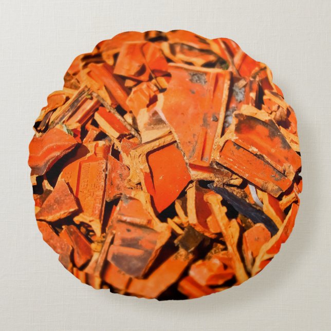 Roof tiles brick red roof panels round pillow (Front)