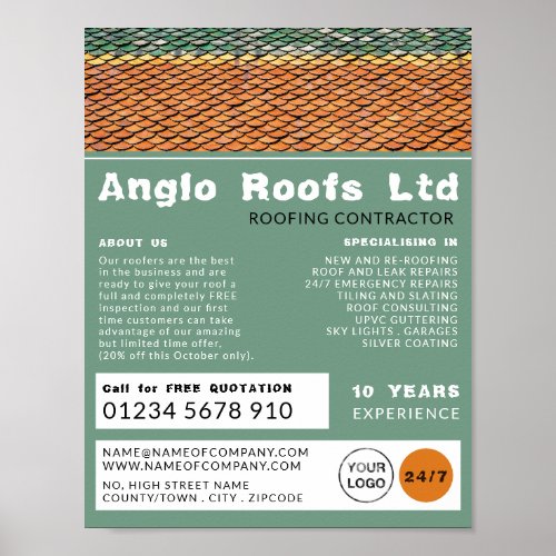 Roof Tiles Roofer Roofing Contractor Advertising Poster