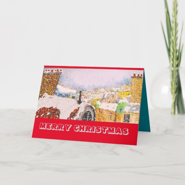 ROOF TOP PARIS CAT CHRISTMAS by Slipperywindow Holiday Card (Front)