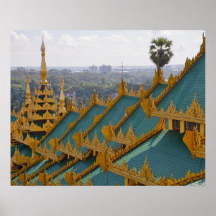 Roof tops of Shwedagon Pagoda, Yangon, Burma Poster