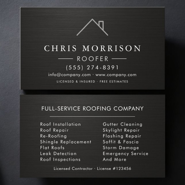  Roofer Black Silver Metallic Roofing Company Business Card (Creator Uploaded)