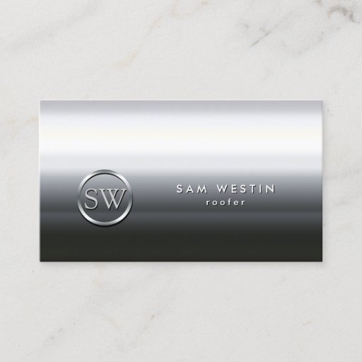 Customizable Roofer Chrome Monogram Business Card