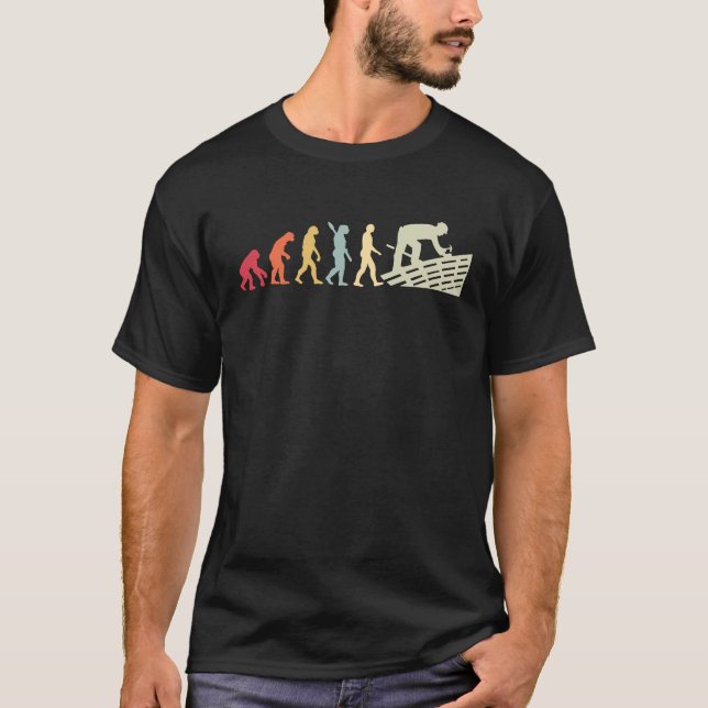 Roofer Human Evolution Retro Vintage Construction  T-Shirt (Front)