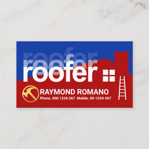 Roofer Layers Bright Red Rooftop Business Card