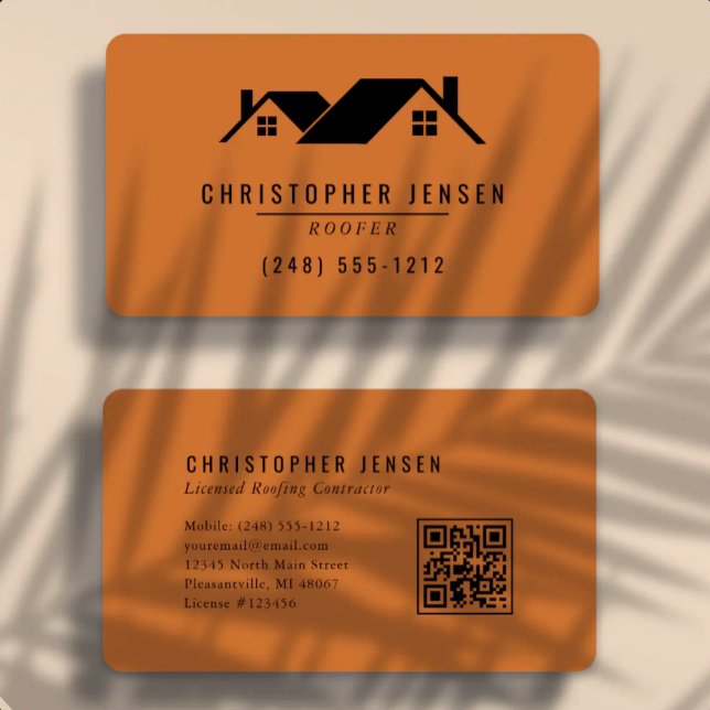 Roofer QR Code Burnt Orange Rounded Business Card (Creator Uploaded)