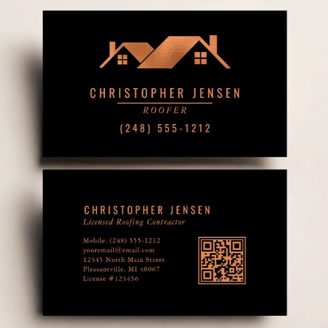 Roofer QR Code Roofing Business Black Copper Card (Creator Uploaded)