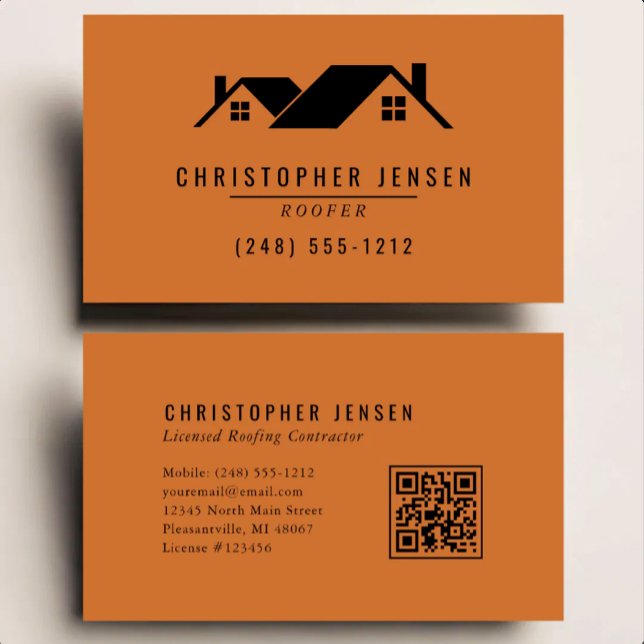 Roofer QR Code Roofing Business Burnt Orange Card (Creator Uploaded)
