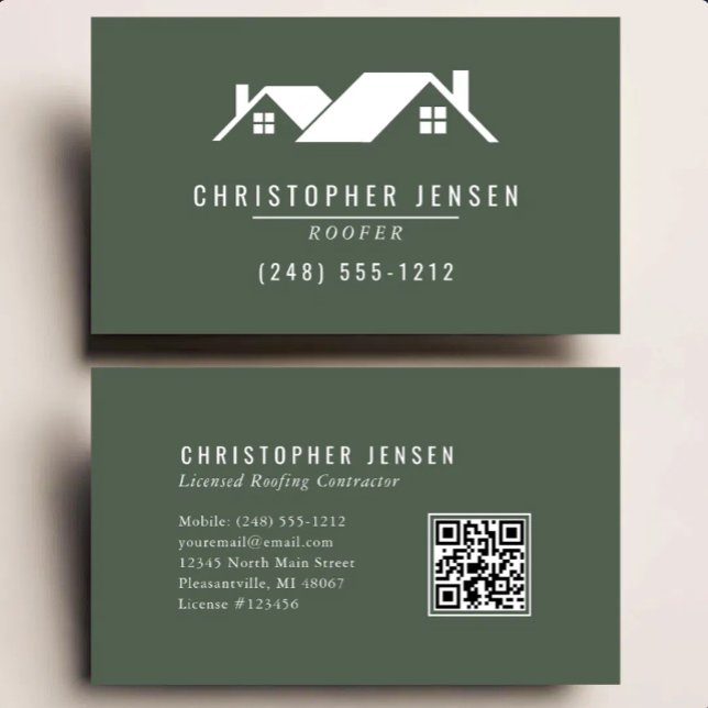 Roofer QR Code Roofing Business Dark Green Card (Creator Uploaded)