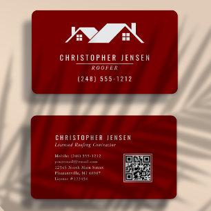 Roofer QR Code Simple Burgundy Rounded Business Card