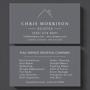  Roofer Silver Gray Modern Roofing Company Business Card