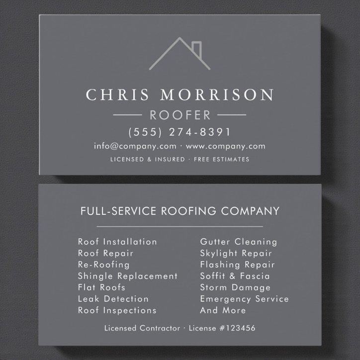 Roofer Silver Gray Modern Roofing Company Business Card