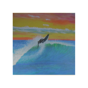 Roofer surfer girl wood wall art