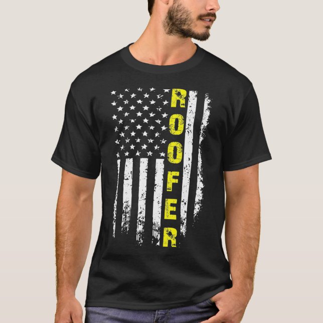 Roofer With American Flag  Roofing Funny Gift  T-Shirt (Front)