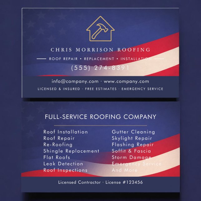 Roofing American Flag Patriotic Business Card (Creator Uploaded)