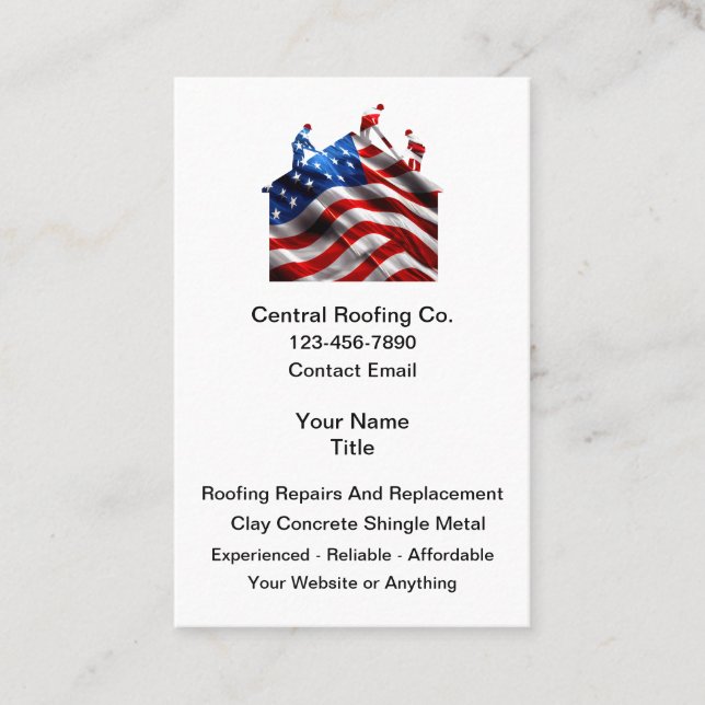 Roofing And Construction Patriotic Theme Business Card (Front)