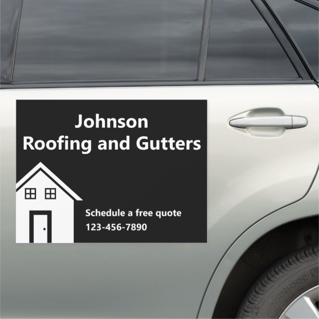 Roofing and Gutters Black and White Business Name Car Magnet (In Situ)