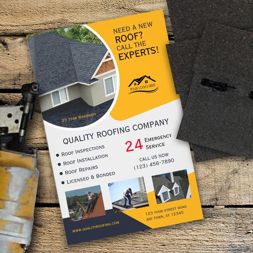 Roofing and Repair Business Yellow Flyer