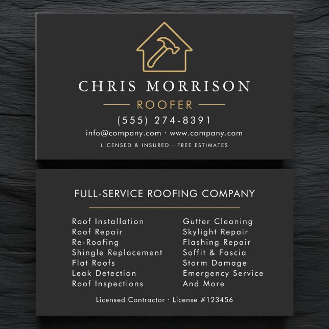 Roofing Black Gold Business Card (Creator Uploaded)