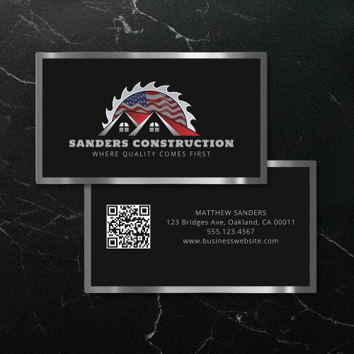 Roofing Construction American Flag QR Code Business Card