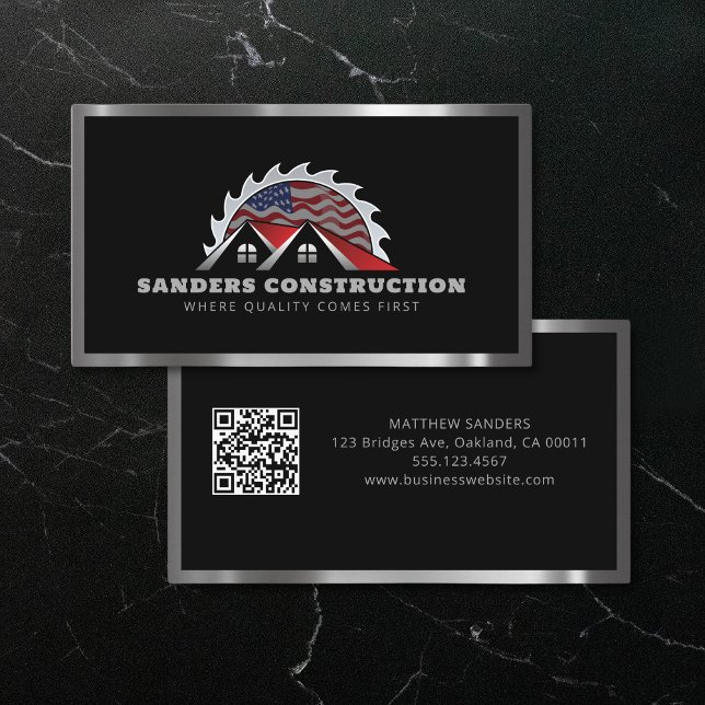 Roofing Construction American Flag QR Code Business Card (Creator Uploaded)