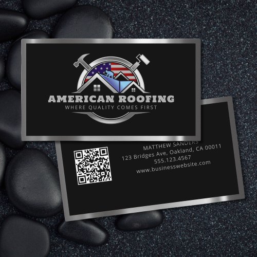 Roofing Construction American Flag QR Code Business Card