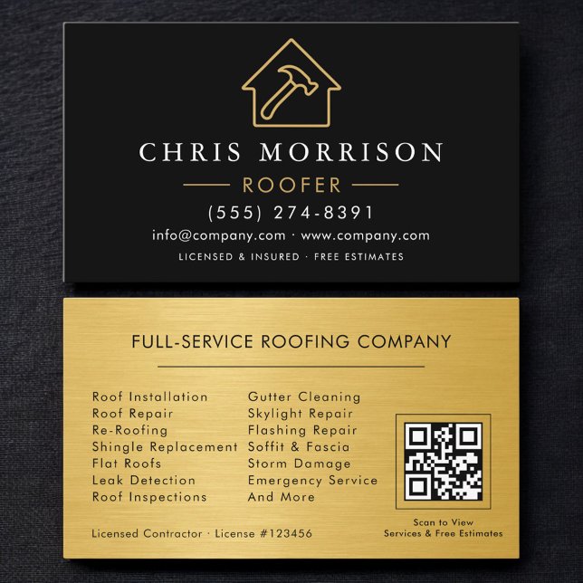 Roofing Professional Black Gold QR Code Business Card (Creator Uploaded)