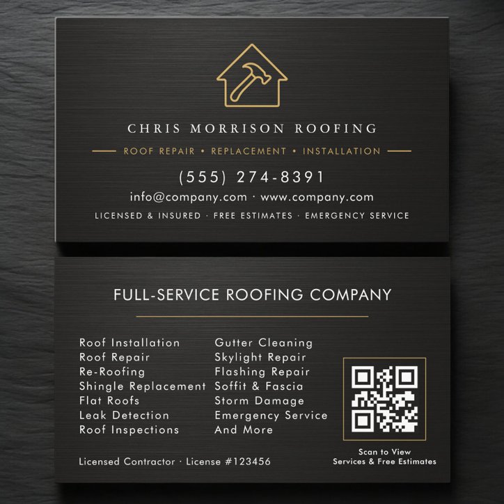 Roofing QR Code Metallic Business Card