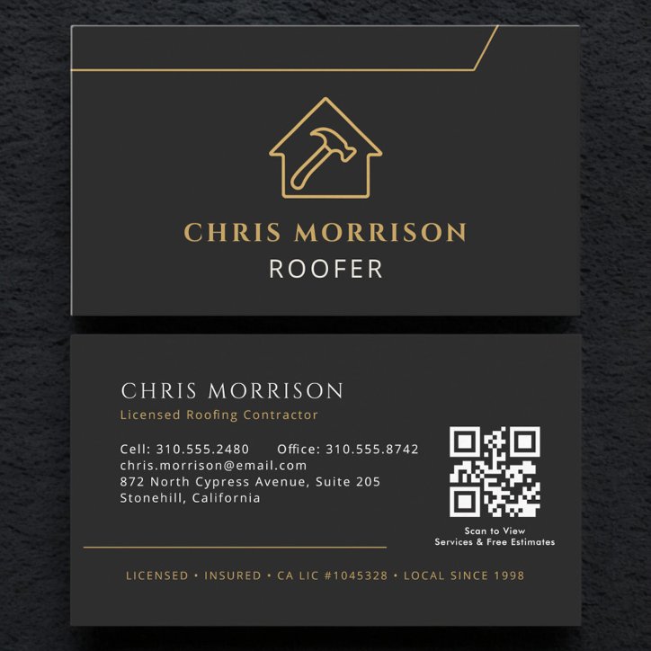 Roofing QR Code Roofer Company Black Gold Business Card