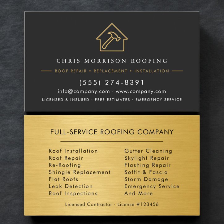 Roofing Roofer Black Gold Professional Business Card