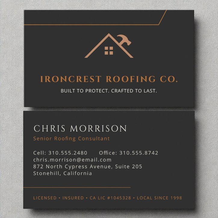 Roofing Roofer Construction Modern Black Copper Business Card