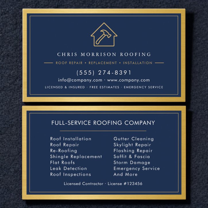 Roofing Roofer Construction Services Navy Blue Business Card