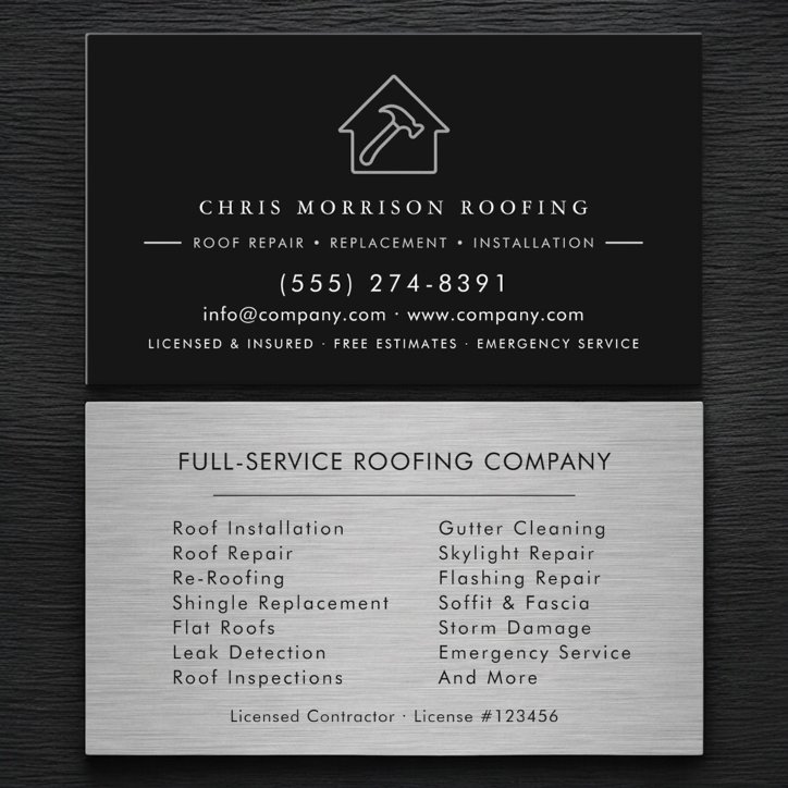 Roofing Roofer Contractor Metallic Business Card