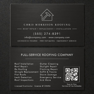 Roofing Service QR Code Metallic Business Card