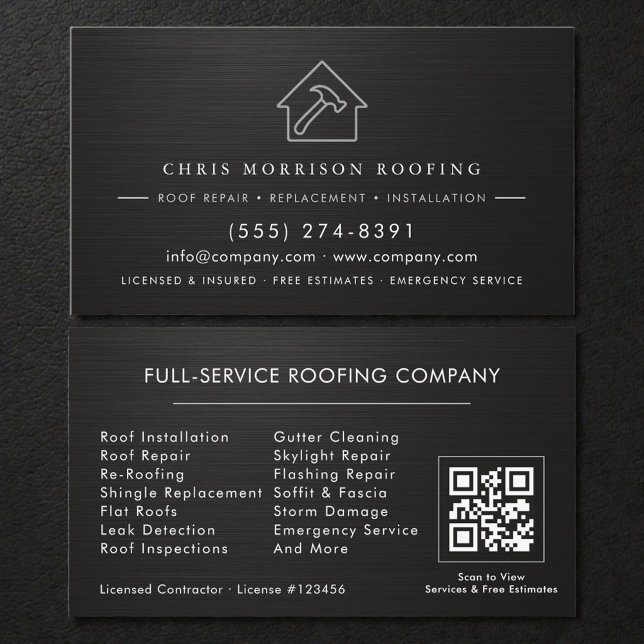 Roofing Service QR Code Metallic Business Card (Creator Uploaded)