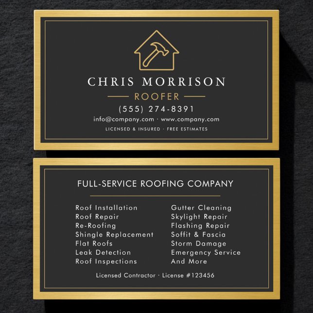 Roofing Service Roofer Gold Professional Business Card (Creator Uploaded)