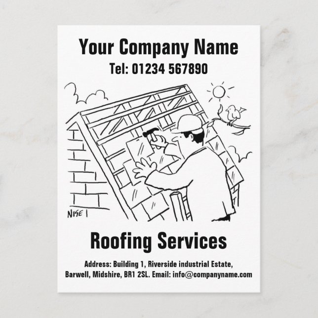 Roofing Services Cartoon Design to Personalise Postcard (Front)