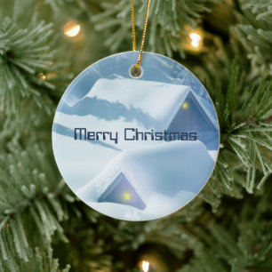 Roofs Covered with Glittering Snow Ceramic Ornament