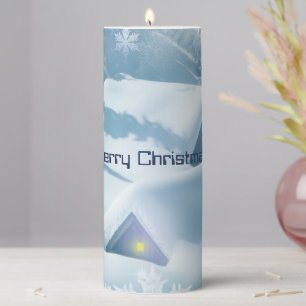 Roofs Covered with Glittering Snow Pillar Candle